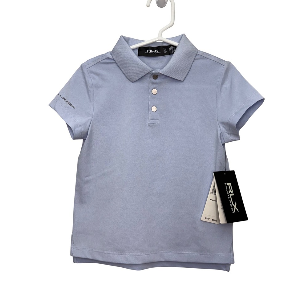 RLX Ralph Lauren Girls Light Blue Performance Golf Polo Shirt Size 5 NWT